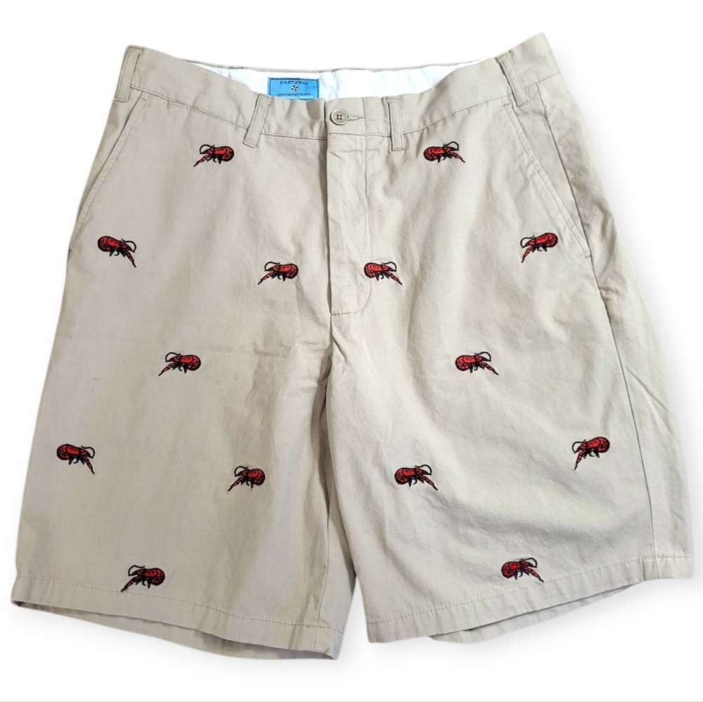 CASTAWAY NANTUCKET ISLAND Crawfish Embroidered Khaki Shorts 34